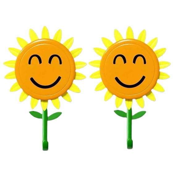 Sunflower Wall Hook, Fun Key Hooks Self Adhesive, Retractable Flower Design Waterproof Hanger, Decorative Coat Hooks for Bathroom Kitchen Keys Bedroom Home (2PCS)