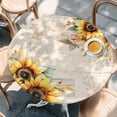 thumbnail image 3 of Pastoral Sunflower Round Fitted Table Cover Plant Country Vintage Letter Background Waterproof Table Cloth with Elastic Edge Wipeable Tablecloth for Picnic Camping Party Fits 45"-54" Diameter, 3 of 8