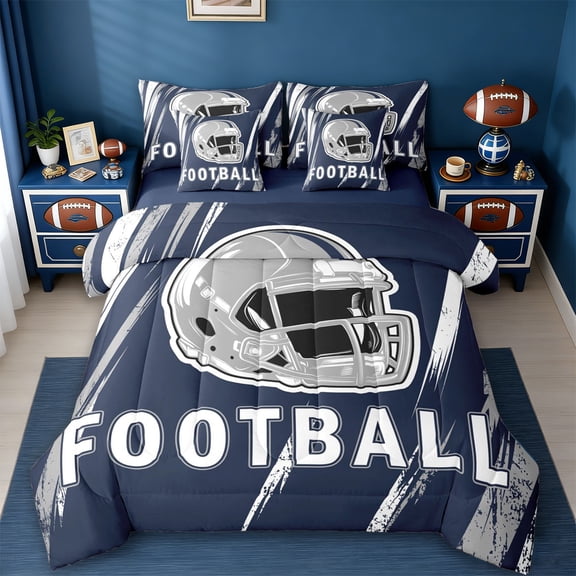 jejeloiu Football Game Gaming 7-Piece Twin Bedding Sets,American Rugby Helmet Bedding Comforter Set For Ball Lovers Reversible