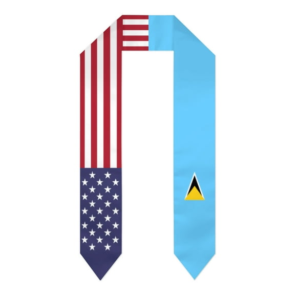 Saint Lucia & USA United States Flag Shawl Sash Stole Graduation Shawls Wraps Scraf For International Study