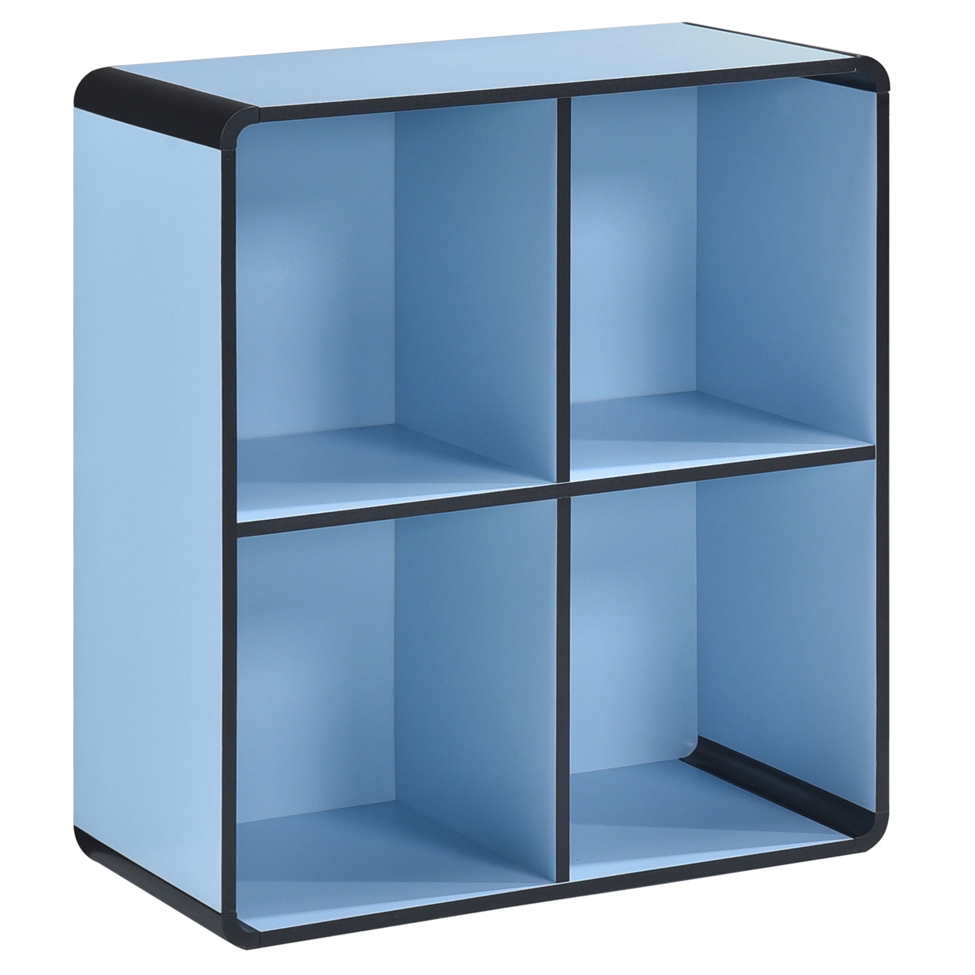 Kings Brand Furniture Dothan Wood 4-Cubed Open Bookcase - Storage Shelf Organizer Bookshelf, Blue