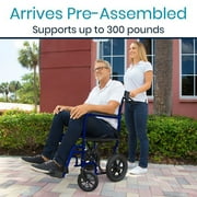 Vive Lightweight Foldable Transport Wheelchair with Handbrakes, Blue