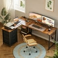 thumbnail image 2 of Casacomoda L Shaped Computer Desk with Charging Station, 61 inch PC Table Study Desk 4 Tier Drawers, Modern Simple Style Laptop Desk for Bedroom, Vintage, 2 of 7