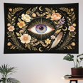 thumbnail image 6 of Floral Snake Moon Tapestry, Black Background Golden Botanical Feather Star Wall Hanging, Mystic Witchy Boho Celestial Aesthetic Bedroom Dorm Living Room Wall Decor Tapestries, 60"×90", 6 of 6