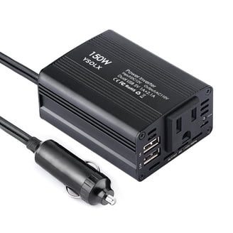 200W 12V to 120V Car Inverter w/ Cigarette Lighter, AC Outlet & Dual USB  for Laptop Charger