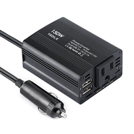 YSOLX 150W Power Inverter for Vehicles 12V DC to 110V AC Car Plug Adapter Outlet Converter with 3.1A Dual USB C