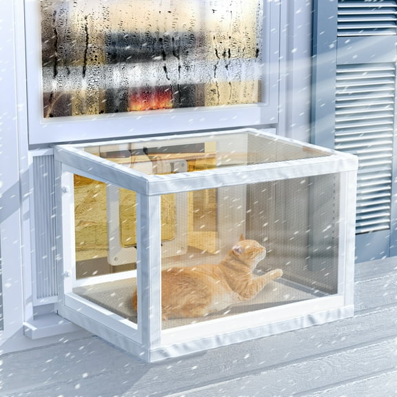 Winter Cat Window Box – Cat Window Perch Catio with Windproof Cover & Cat Door