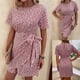 thumbnail image 2 of Vestido de mujer casual sexy moda verano floral elegante manga corta cuello redondo hasta la rodilla vestido de cintura Pompotops  ghjkhdj14566, 2 of 9