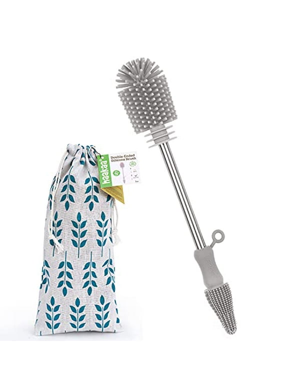 haakaa Cleaning Brush Baby Bottle Brush Cleaner Double-Ended Soft Bristles for Scrubbing Breast Pumps,Breast Milk Collectors,Baby Bottles,Teats,milk Storage Bags and Any General Kitchen Item,SUVA Grey