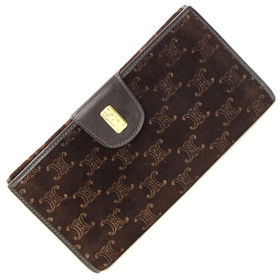 Pre-Owned Celine W-Long Wallet, Macadam, Dark Brown Suede Leather, Old Women's, CELINE