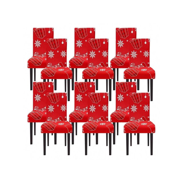 YiYan1 12 Pcs Christmas Chair Covers Removable Washable Stretch Dining Room Chair Slipcovers Snowflake Xmas Tree Elk Chair Protector For Home Dining K