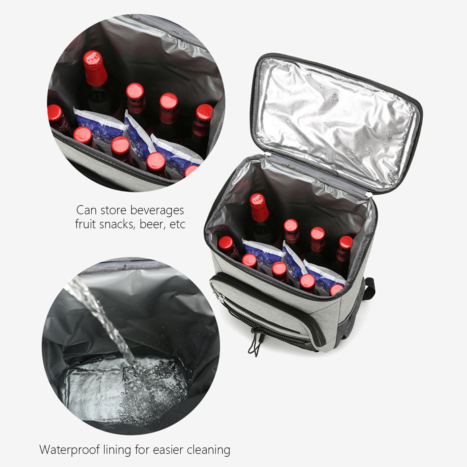 Beautynvta Cooler Backpack, Soft Camping Insulated Leakproof Cooler Bag, Waterproof Cooler Ice Chest Beer Bag for Lunch Picnic Beach Work Trip, 11.8" x 5.9" x 17.3", Gray