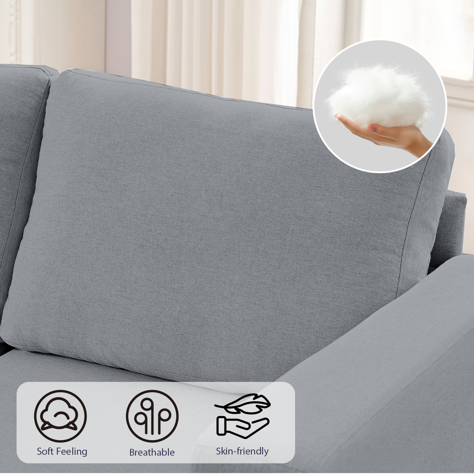 ZAFLY L-Shaped Couch, Sectional Corner Couches and Sofas with Linen Fabric for Living Room -  Light Grey
