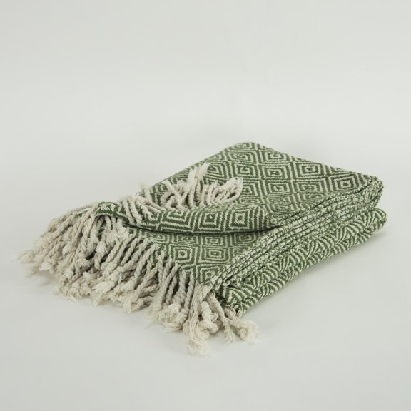 Rizzy Home  Boho Geometric Throw Blanket Green/Natural