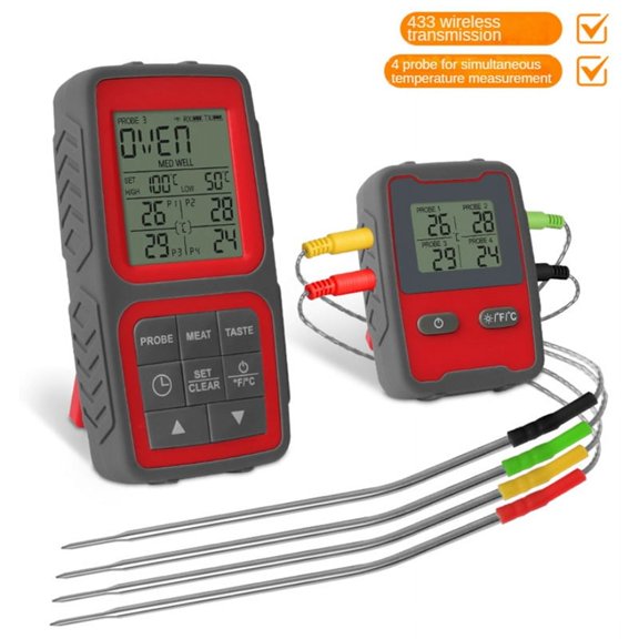 Wireless Meat Thermometer for Grilling and Smoking with Four Meat Probe Kitchen Digital Cooking Food T