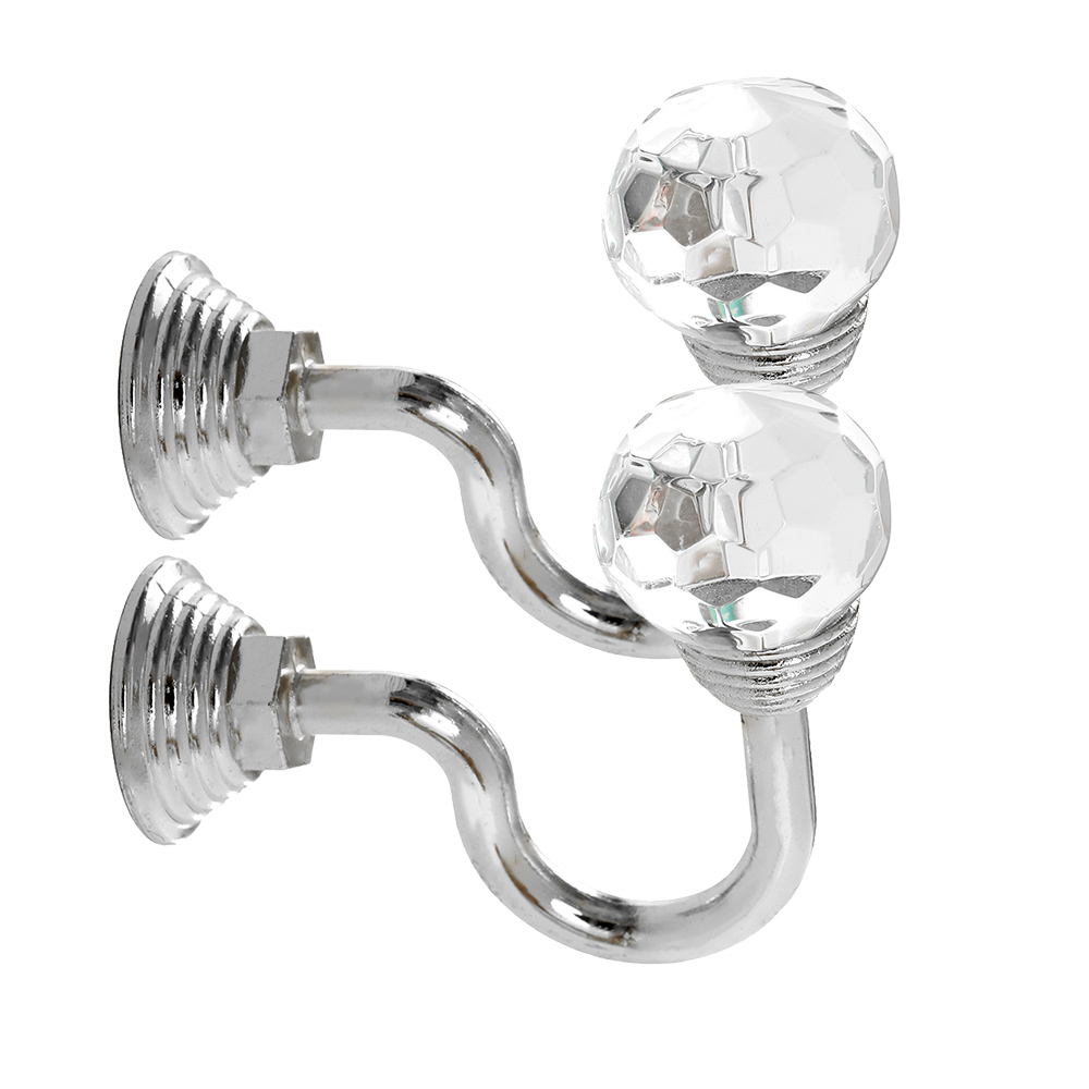 Silver 2X Metal Crystal Wall Tie Back Hooks Home Curtain Holdback Hanger Holder