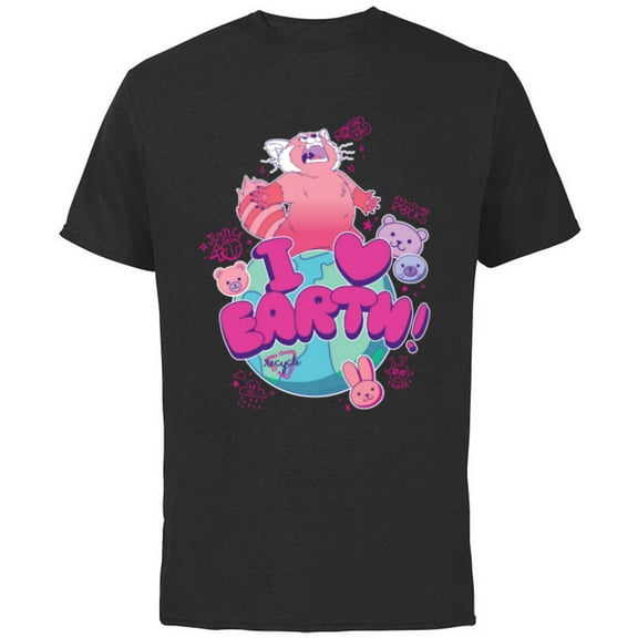 Disney and Pixar’s Turning Red I Heart Earth Day Panda Mei - Short Sleeve Cotton T-Shirt for Adults - Customized-Black
