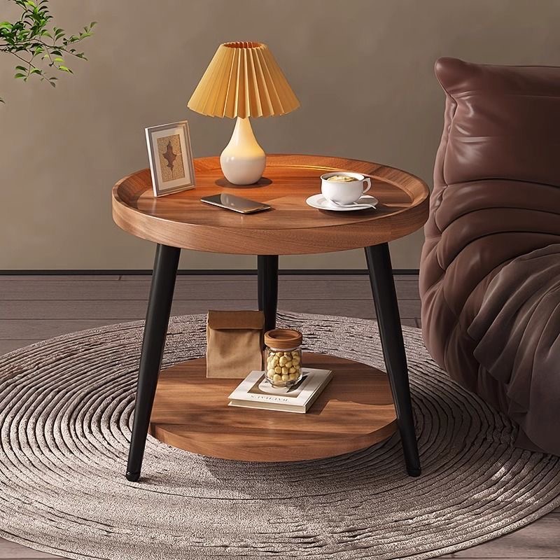 Keerffo Round End Side Table,2-Tier Mid Century Modern Coffee Sofa Table with Metal Frame Legs Nightstand for Home Bedroom and Living Room