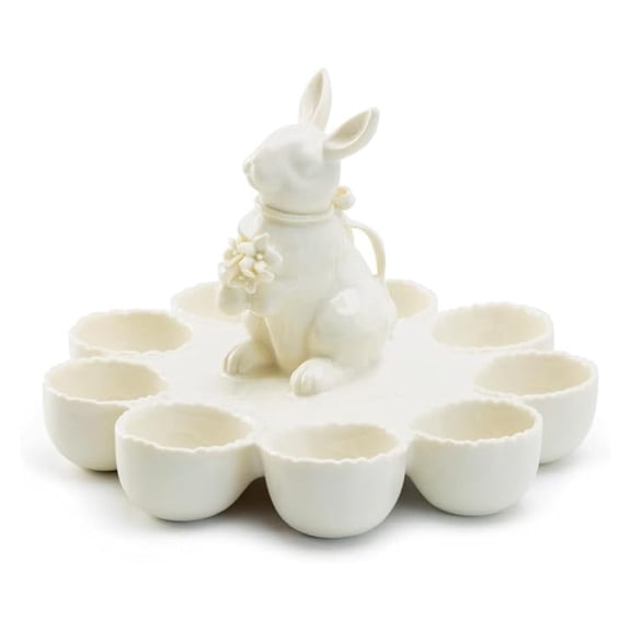 Bunny Figurine Fine Porcelain Egg Basket Tray Easter Spring, Regular, White