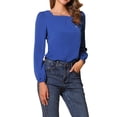 thumbnail image 4 of INSPIRE CHIC Women's Square Neck Casual Solid Long Sleeve Blouse Top for Work and Weekend S Royal Blue, 4 of 5