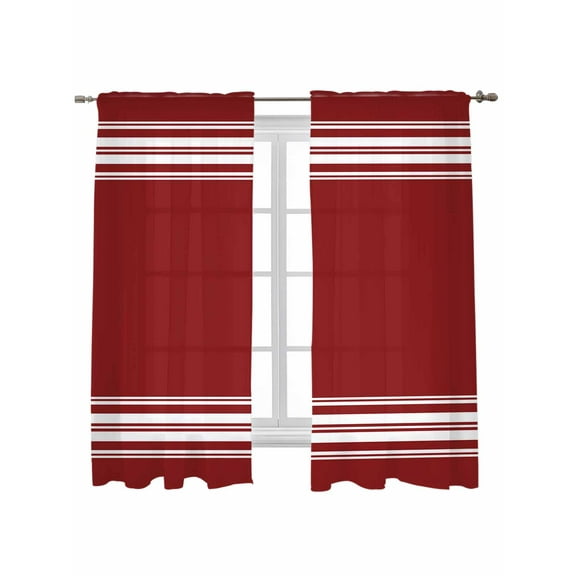 Red Striped Curtains 63 Inch Length,Sheer Curtains for Bedroom Living Room Window Luxurious White Stripes Modern Abstract Art Rod Pocket Drapes Kitchen Curtains Small Half Window 42"x63" 2 Panels