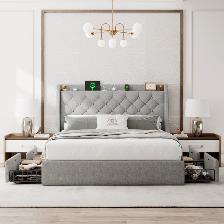 Honfach Queen Storage Bed with Wingback Headboard photo 3