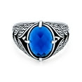 thumbnail image 2 of Bling Jewelry Mens Unisex Mens Stainless Steel Vintage Oval Blue Sapphire CZ Ring Oxidized Silver, 2 of 4