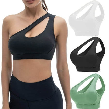 

LUXIF Womens Sports Bras Sexy One Shoulder Padded Wirefree Comfort Workout Bras for Yoga Fitness 3 Pack