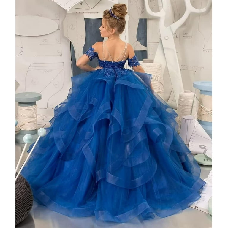 Long Dresses Lace Applique Pageant Dresses for Girls Poofy Flower Girl Dress  for Wedding Toddler Ball Gown - Walmart.com