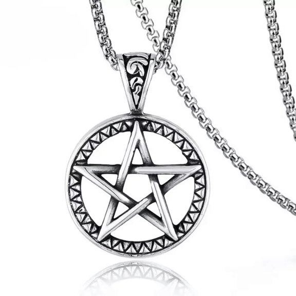 HOOUN Silver Pentagram Pentacle Star Pendant Necklace Men Women Jewelry Chain 24" Gift