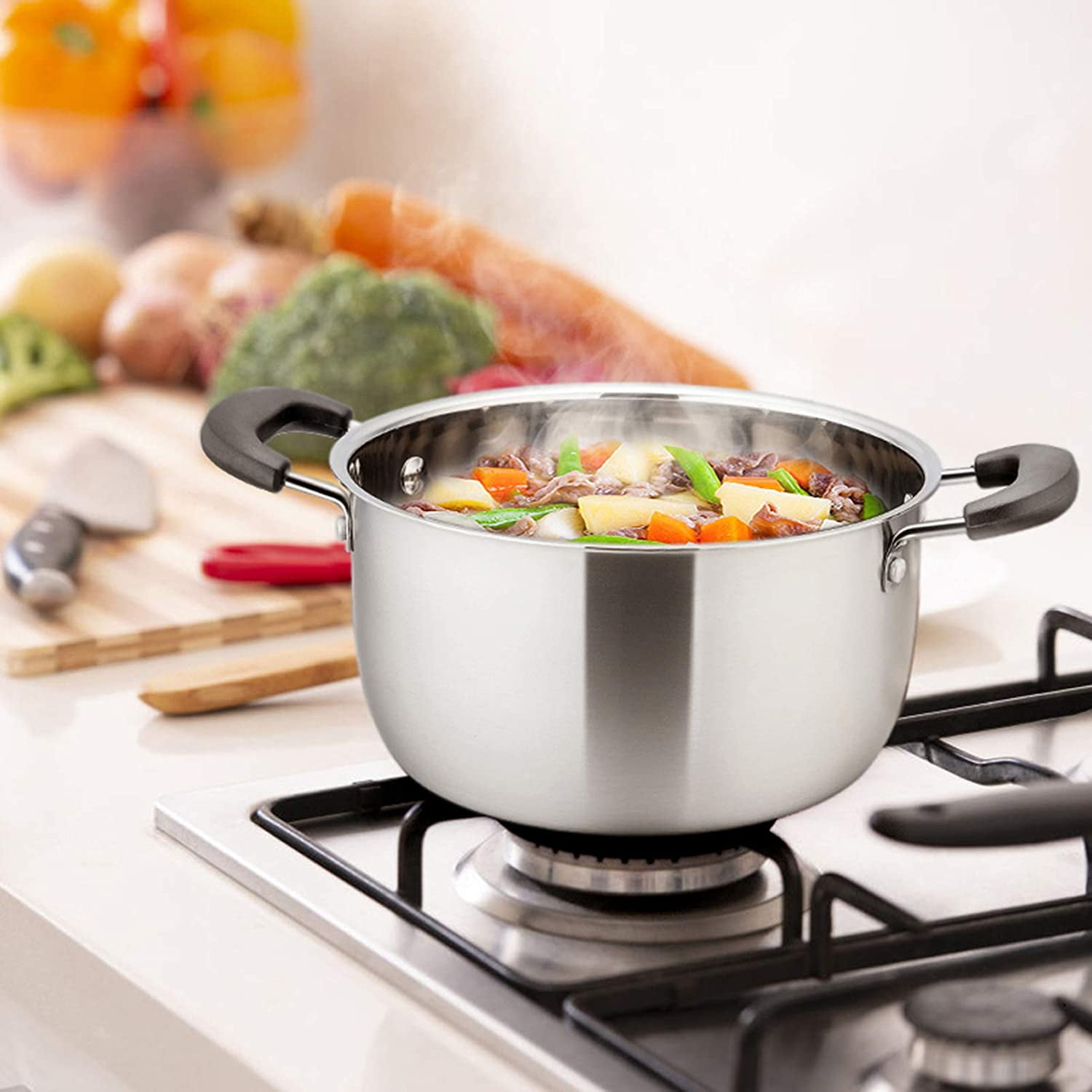Large Stock Pot Stainless Steel Restaurant Restaurant Stockpot Cooking  w/Lid 35L
