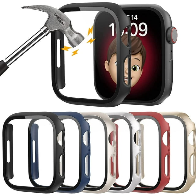 KOMI Étui Rigide en PC, Lot de 6, pour Apple Watch Series 3/2/1 42 mm avec Protecteur d'Écran en Verre Trempé, KOMI Pare-Chocs Ultra Mince Résistant aux Rayures, Protection Complète, pour Accessoires iWatch 42 mm