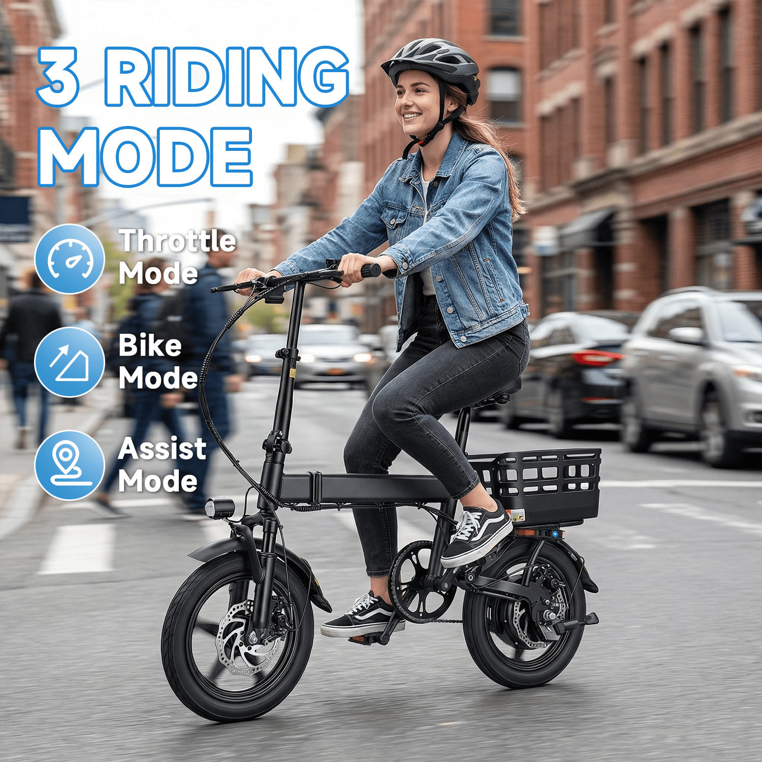 XKJQTA Electric Bike for Adults,500W Motor, 20 MPH,Folding Ebike with Baskets,,Commuter City E-Bike with 576Wh Battery,14" Electric Bicycle with Smart Uphill,20+ Miles,Mini E Bikes for Teens,UL2849