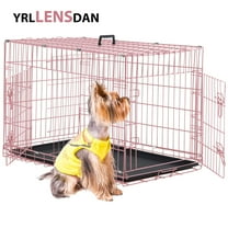 YRLLENSDAN 24 inch Dog Crates for Small Dogs Puppy Crate Collapsible Dog Crate Wire Dog Crate Foldable Dog Crate Small Dog Kennel Indoor Dog Cage for Small Dogs 10-20 Pounds, Pink