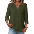 thumbnail image 2 of JoveMarine Women's Solid Color Casual Button Up Blouse Round V-Neck Short Sleeve Top Lightweight Office Work Shirt for Spring Fall Daily Wear Army Green L, 2 of 6