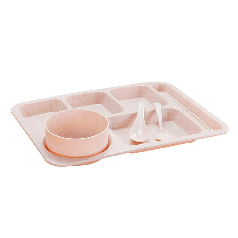 Inyahome Wheat Straw Round Plastic Compartment Plate for Adults School  Lunch Trays for Kids & Toddlers Fast Food Cafeteria Trays