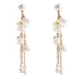 thumbnail image 4 of delicate Dangle Drop Earrings, Adorned with White Faux Flowers, Faux White Flowers and Mother of Pearl, for Bridal Events, Garden Weddings, and Feminine Everyday Ensemble Styling, 4 of 8