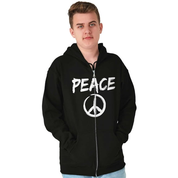 Hippie Peace Sign Make Love Not War Unisex Fleece Graphic Zip Up Hoodie Brisco Brands 2X
