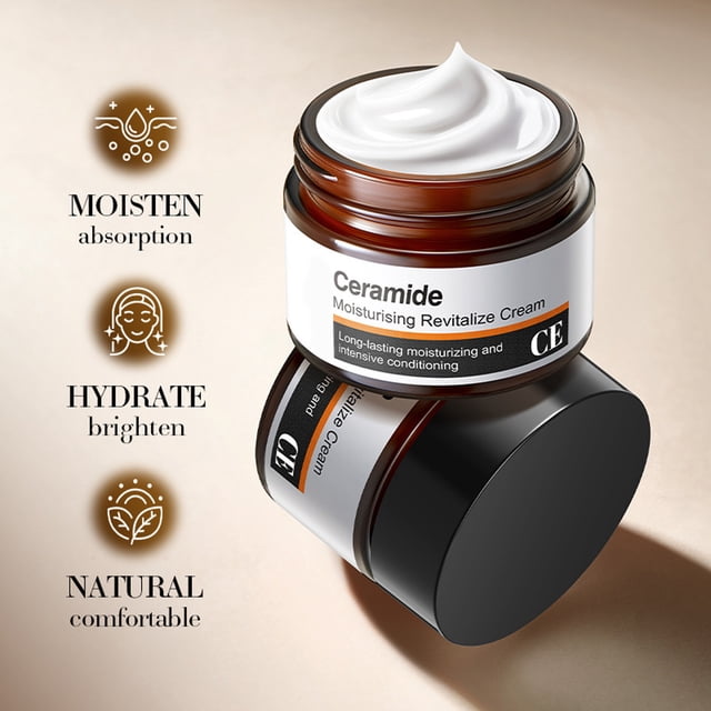 Ceramida Crema Hidratante Revitalizante 50g | Crema hidratante facial antienvejecimiento Reparación de barrera hidratante | Reduce las líneas finas, las arrugas, ilumina, reafirma | Ligero, no graso