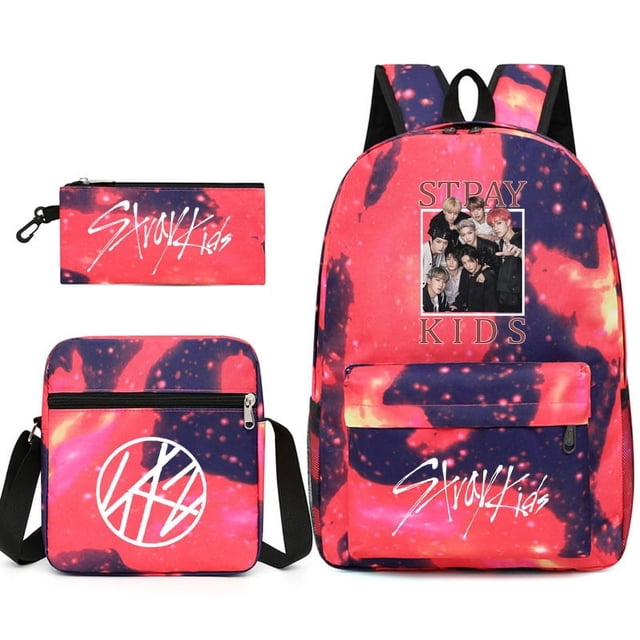 Stray Kids Travel Backpack, Teenage Student School Bag Three-piece Set-QIUPING
