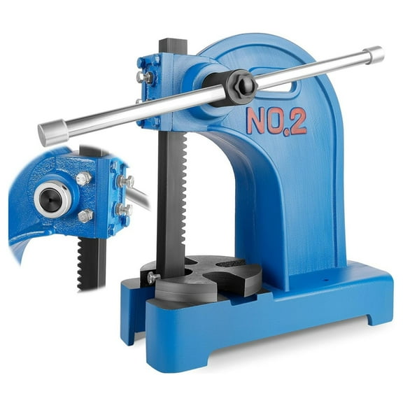 LINJI Blue 2 Ton Manual Arbor Press - Cast Iron Construction with 8.5 Inch Working Height for Precision Punching