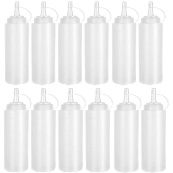 12 Pack 8 oz Plastic Squeeze Bottles Multipurpose Squirt Bottles for Ketchup,Condiments,BBQ Sauce,Dressing,Barbecue,Grilling,Crafts,Syrup and More
