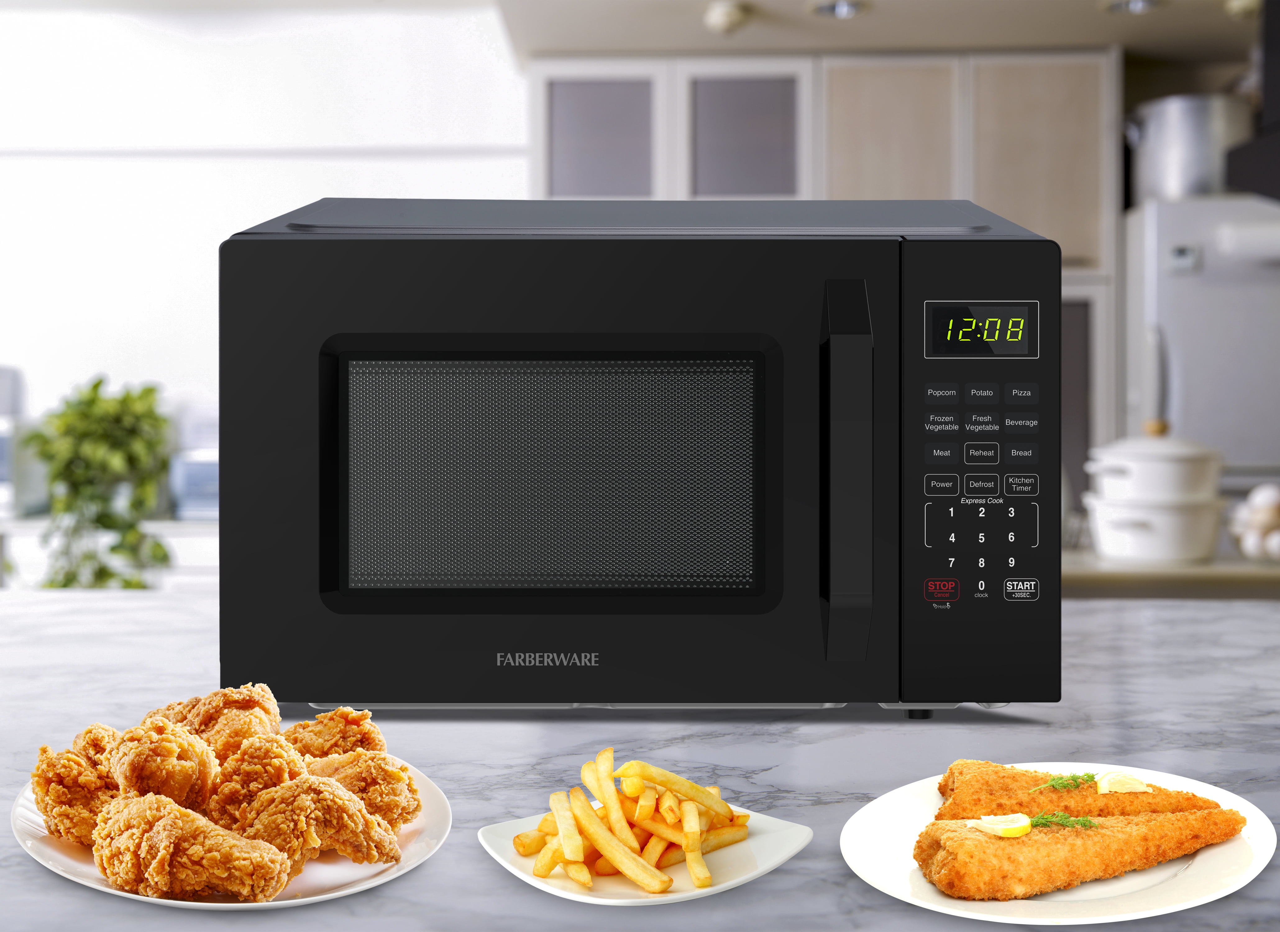 Farberware 1.1 cu ft Microwave Oven,1000W Countertop Microwave Oven with Auto Cook Menu, Black