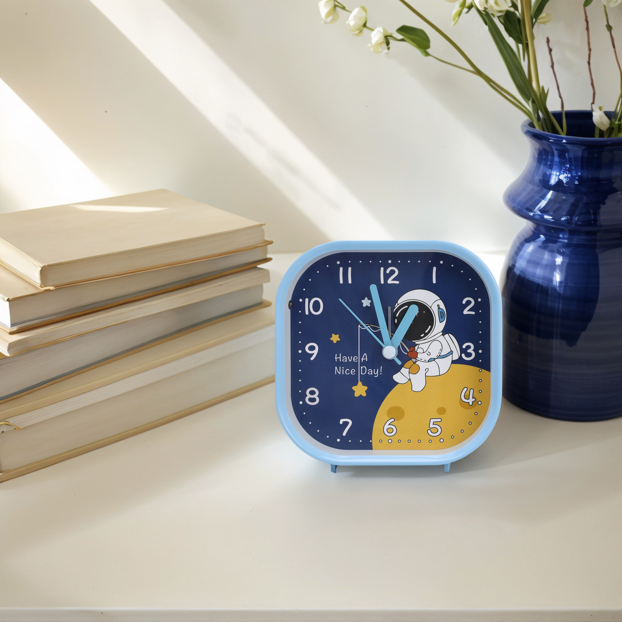 Unique Bargains Square Alarm Clock with Animal Patterns Blue 4.1"L x 1.9"W x 4.3"H