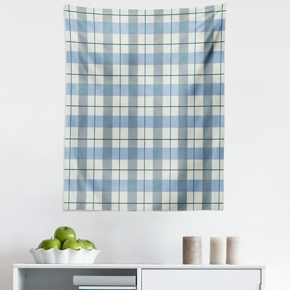 Checkered Tapestry, Traditional Scottish Tartan Plaid Texture Image Rural Style, Fabric Wall Hanging Decor for Bedroom Living Room Dorm, 5 Sizes, Slate Blue Pale Blue, by Ambesonne