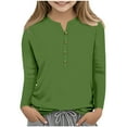 thumbnail image 2 of Kids Henley Neck Shirts Button Long Sleeve Tshirts Loose Yunic Pullover Tops, Grils Spring Outfits 2025 Trendy,01_Green, 2 of 6