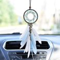 thumbnail image 1 of Atrapasueños atrapasueños hecho a mano con plumas grises, adorno colgante para pared, colgante para coche, espejo retrovisor interior, colgante para coche Feliz Sencillez, 1 of 2