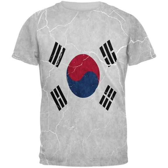 Distressed South Korean Flag All Over Mens T Shirt