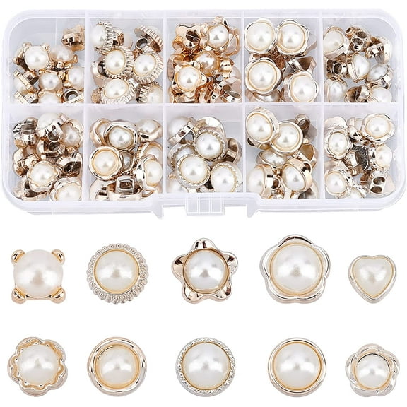 1box 100 Pcs Pearl Buttons - 10 Styles Retro Plastic Round Shank Embellishments for Sewing Crafts Clothes Shirts Suits Coats Sweaters Wedding Dress