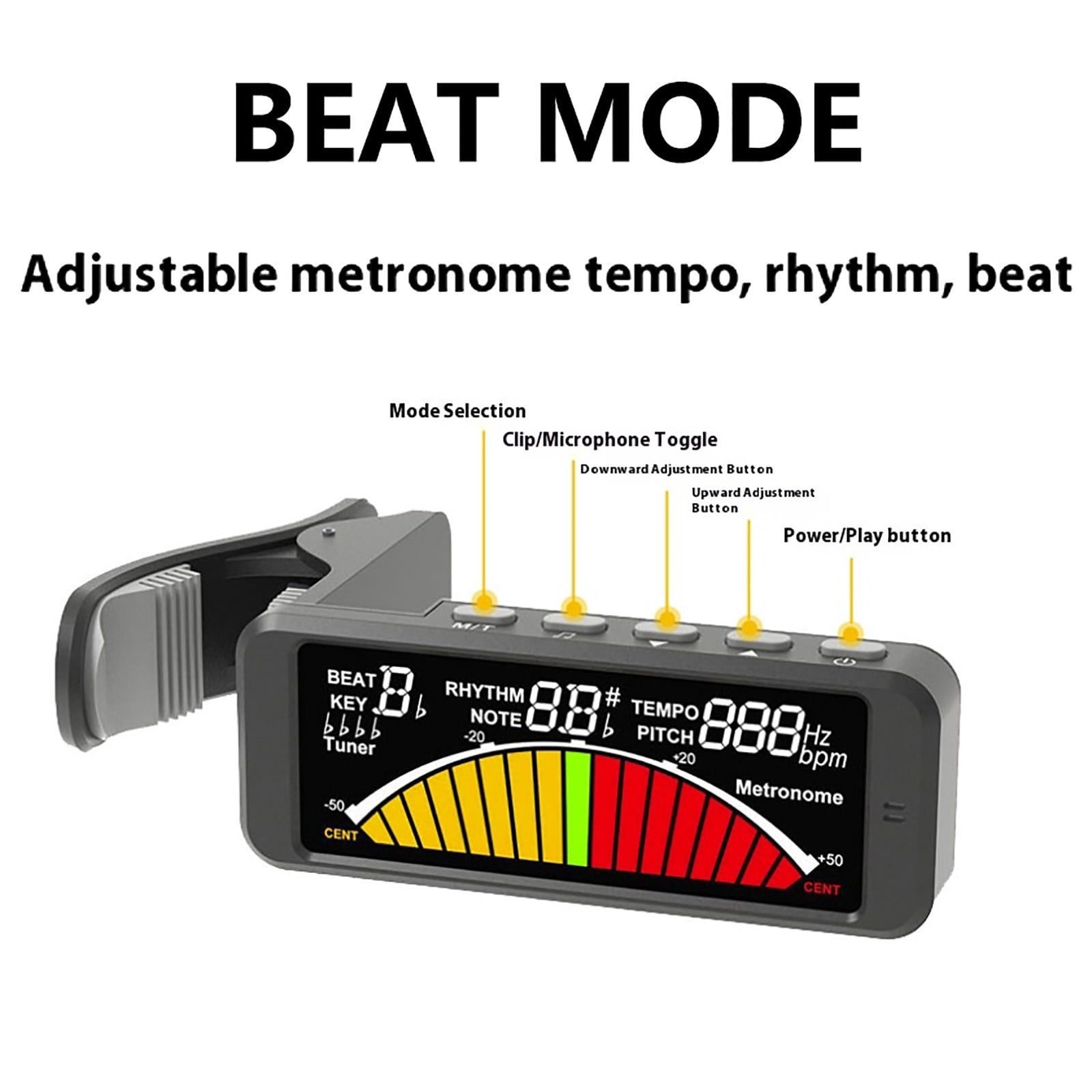 FMT-209 Guitar Tuner Clip-on, 2025 New 3 in 1 Metronome Tuner Tone Geneor for Chromatic Guitar Bass Ukulele Violin Musical Instrument Accory
